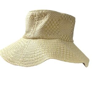 Four Buttons Paper Straw Sun Hat Wide Brim Beach Summer OSFA